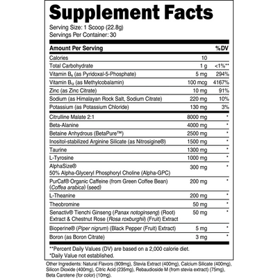 Transparent Labs Bulk Pre-workout supplement facts label