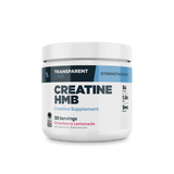 A container of Transparent Labs Creatine HMB in Strawberry Lemonade 30 servings, which is a creatine supplement.