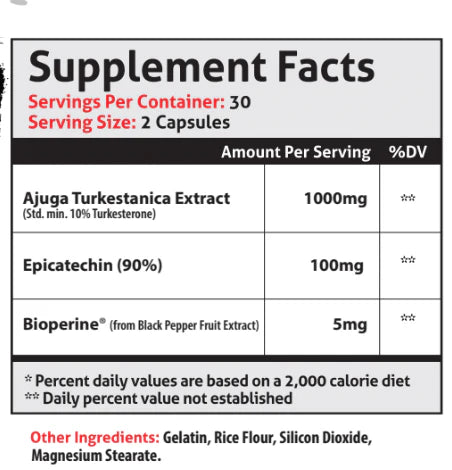 Frontline Formulations EPITURK+ Turkesterone Supplement Facts label