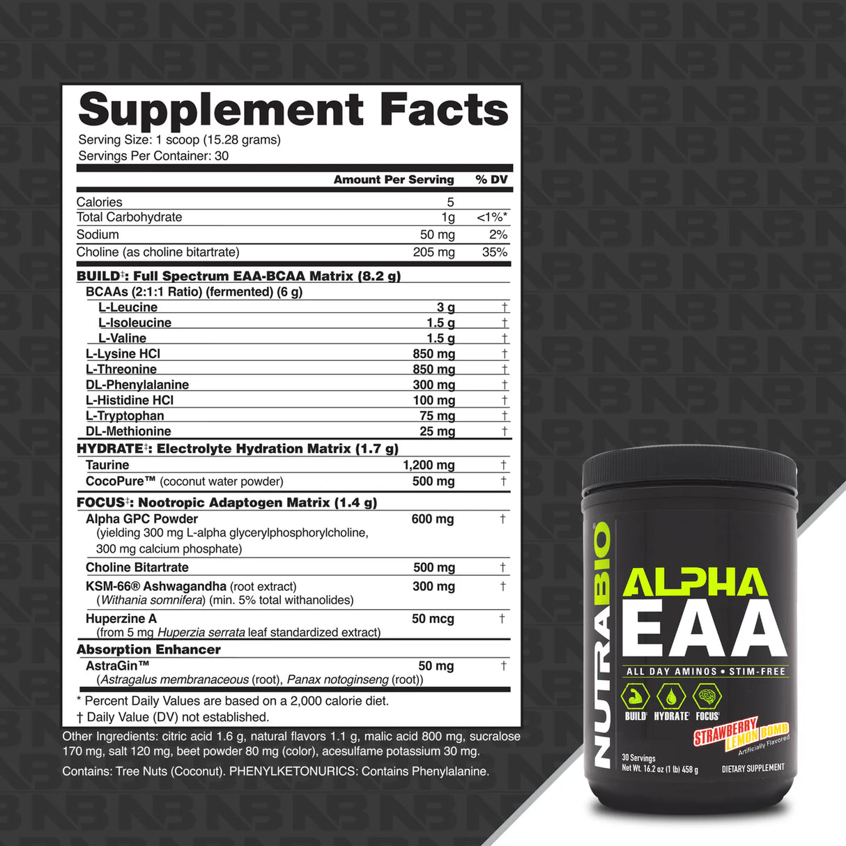 NutraBio Alpha EAA Hydration and Recovery Supplement - Full Spectrum EAA BCAA Matrix with Electrolytes, Nootropics, Coconut Water - Recovery, Energy, Focus, and Hydration Supplement