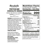 Nutrition label for Barebells Protein Bar in chocolate dough flavor on a white background.