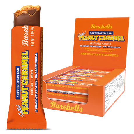 Barebells Soft Protein Bar in Peanut Caramel flavor with packaging