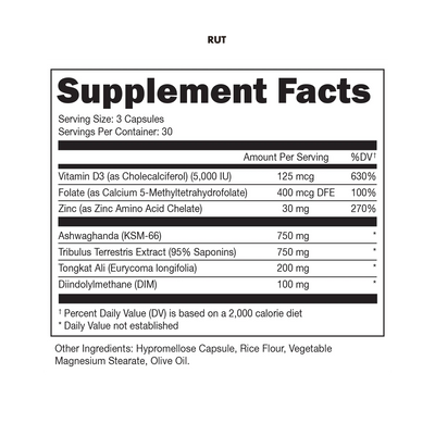 Bucked Up Rut testosterone support supplement with traditional herbal root extract and Ashwagandha