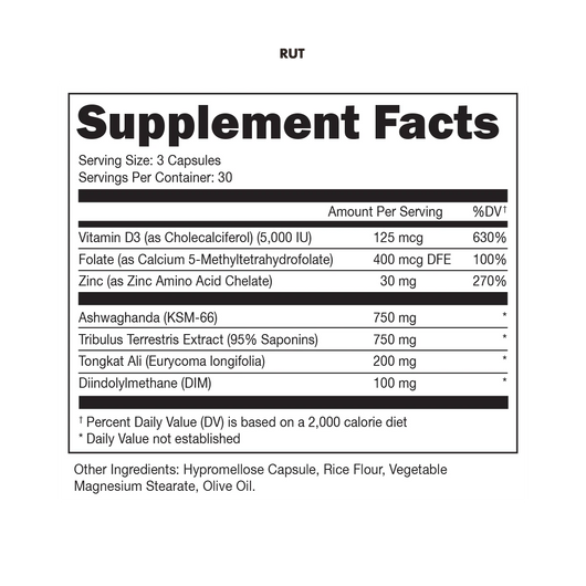 Bucked Up Rut testosterone support supplement with traditional herbal root extract and Ashwagandha