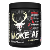 bucked up woke af pre workout pina koala flavor in a black container