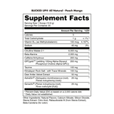 Bucked Up All Natural Pre Workout Supplement facts label on a white background