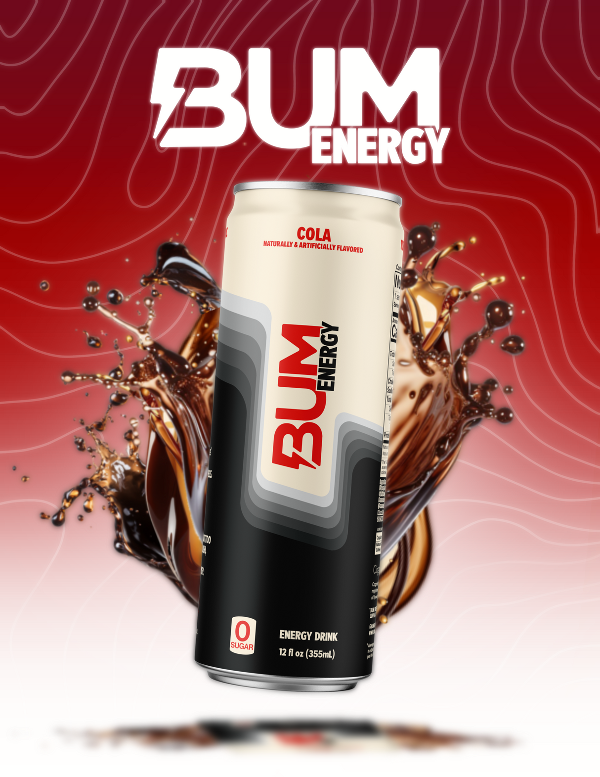 BUM Sugar-Free Energy Drink - Lightly Carbonated & No Artificial Colors, Natural Caffeine & Citicoline for Energy & Focus, Brain Boost & Workout Sports Beverage - 12 oz, 12-Pack