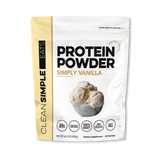 A package of Clean Simple Eats Whey Protein Isolate Powder in Simply Vanilla flavor.