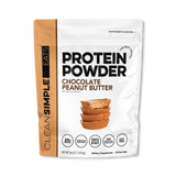 A package of Clean Simple Eats Protein Powder in Chocolate Peanut Butter flavor.