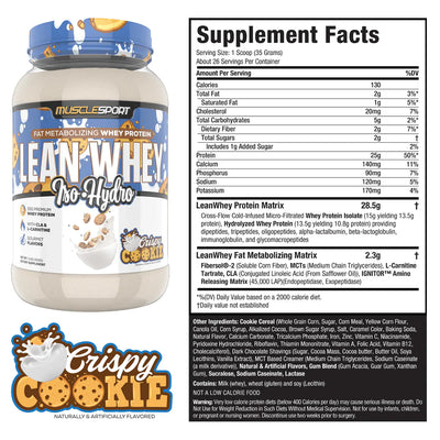 MuscleSport Lean Whey Crispy Cookie Whey Protein Isolate Supplement Facts