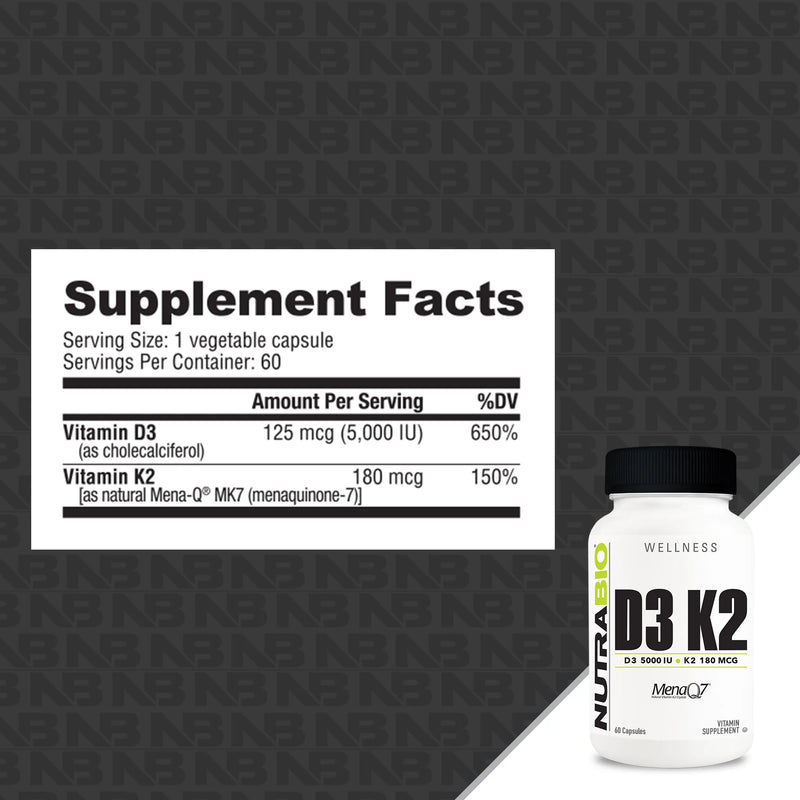 NutraBio Vitamin D3 K2 Mena-Q7 - 5000 IU D3