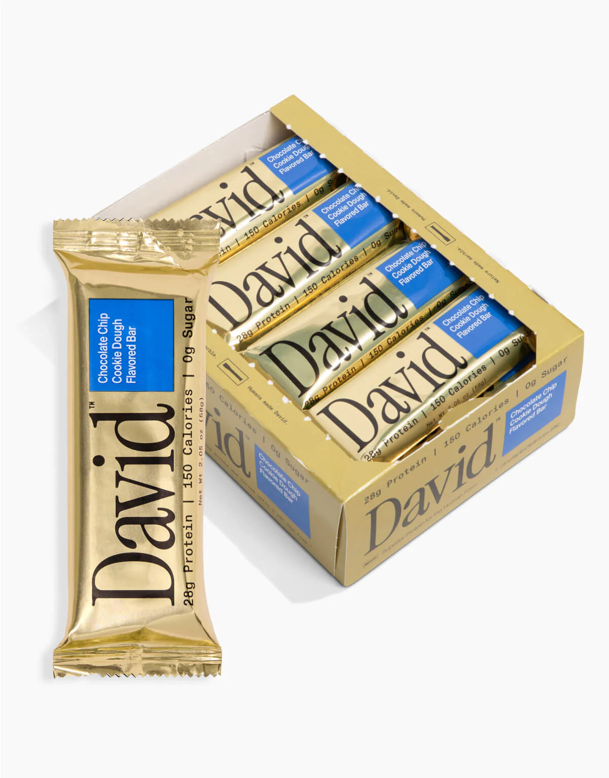 David Protein Bars with High Protein, Gluten free, and zero sugar in Chocolate Chip Cookie Dough flavor