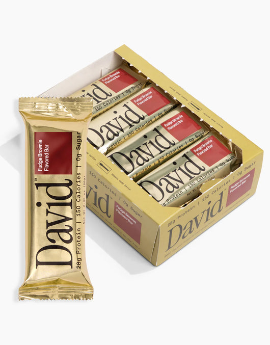 David Protein bars in Fudge Brownie with high protein, low calories, and 0 sugar