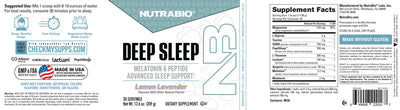 NutraBio Deep Sleep supplement facts label showing magnesium, glycine, GABA, melatonin