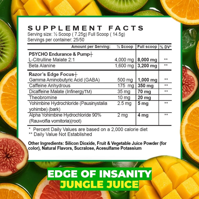 Edge of Insanity High-Stim Pre-Workout by Psycho Pharma (350mg Caffeine)