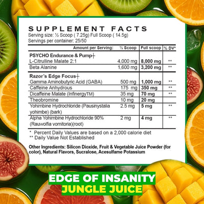 Edge of Insanity High-Stim Pre-Workout by Psycho Pharma (350mg Caffeine)