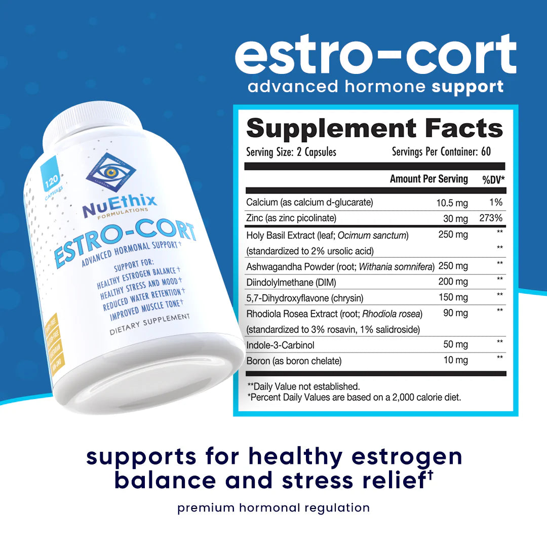 NuEthix Formulations Estro-Cort Anti-Estrogen Nutritional Support Dietary Supplement, 120 Capsules