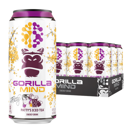 Gorilla Mind energy drink Patty's Ice Tea can with packaging on a white background