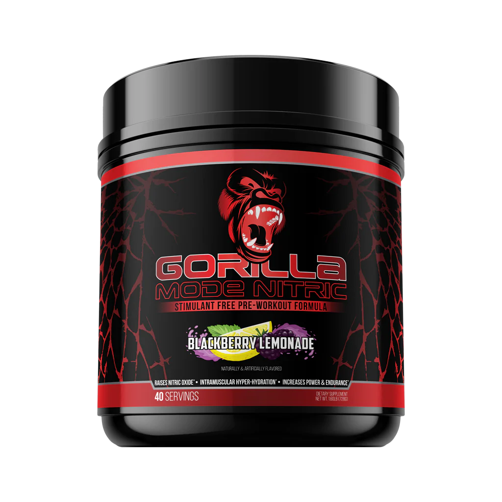 Gorilla Mode Nitric Pre Workout with creatine by Gorilla Mind Supplements in Blackberry Lemonade flavor
