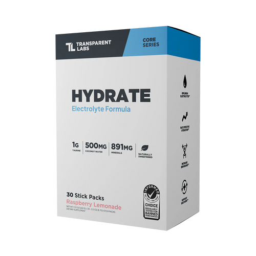 Transparent Labs Hydrate – Sugar-Free Electrolyte Powder with Coconut Water, Taurine & SenActiv for Optimal Hydration & Recovery