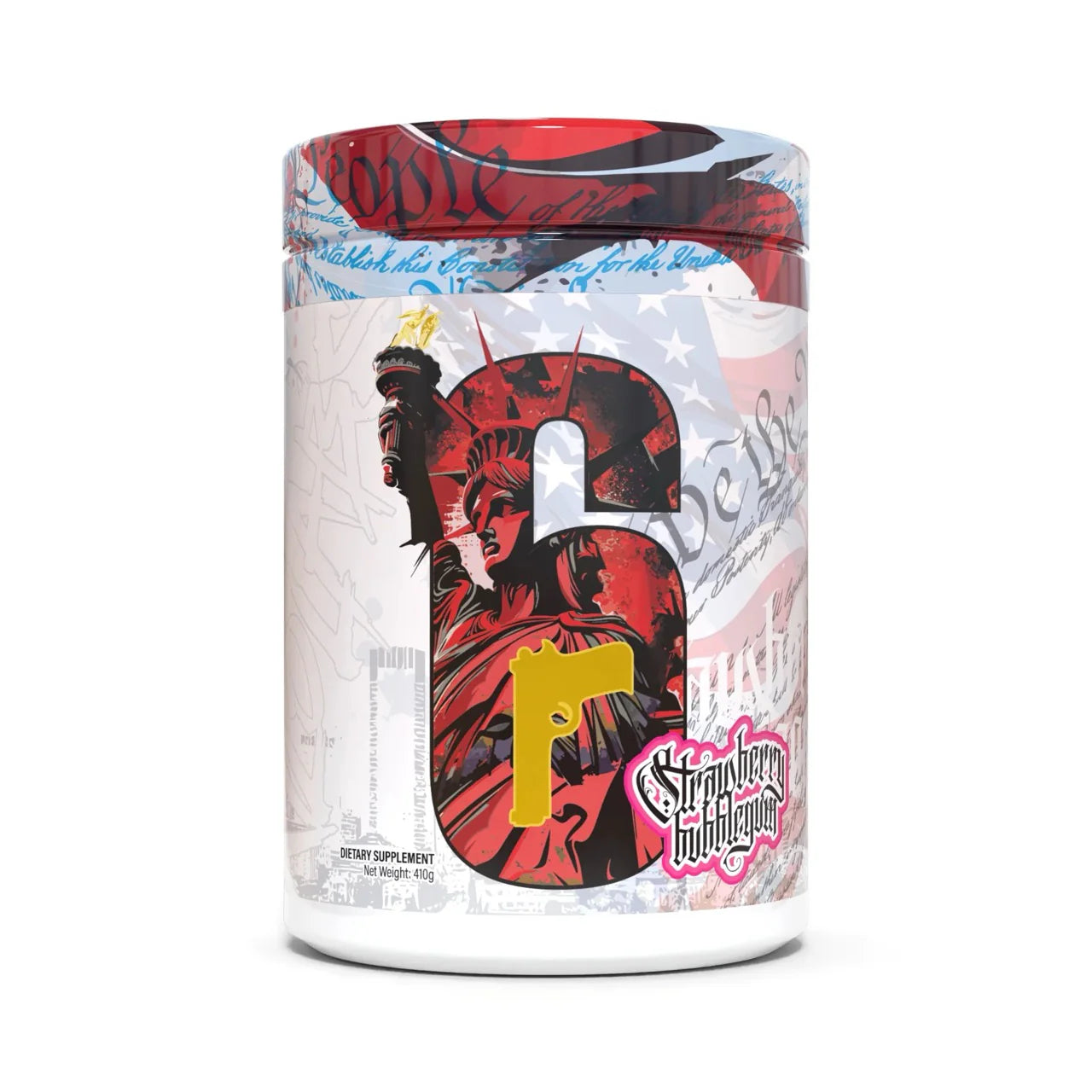 Kilo Labs Hybrid Pre-workout Supplement in Strawberry Bubblegum Flavor inside a container with colorful design and text on a white background