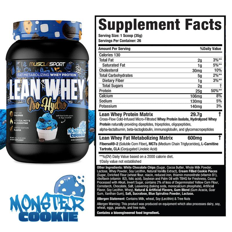 MuscleSport Lean Whey Protein Isolate powder Monster Cookie