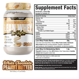 MuscleSport Lean Whey Protein Isolate protein powder container with supplement facts label in White Chocolate Peanut Butter Flavor.