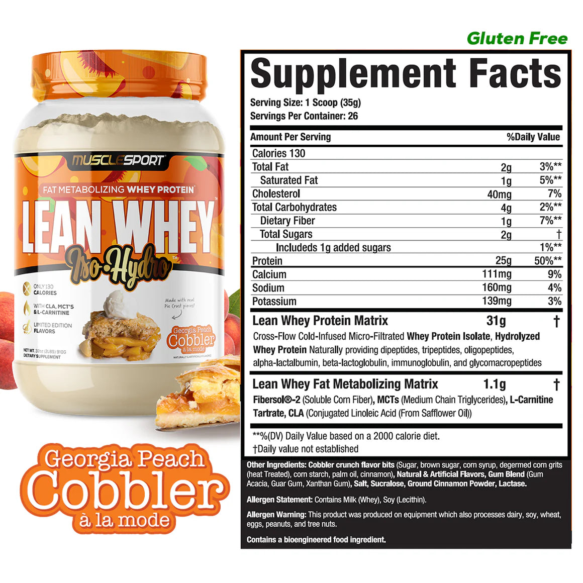 MuscleSport Lean Whey Protein Isolate powder Georgia Peach Cobbler