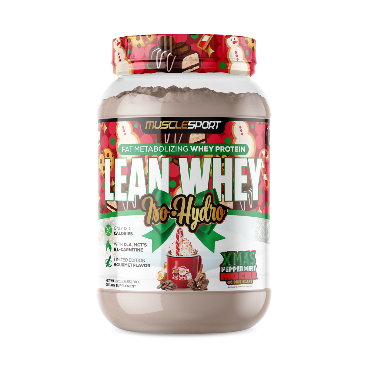MuscleSport Lean Whey Protein Isolate Xmas Peppermint Mocha Cookie Crumble flavor