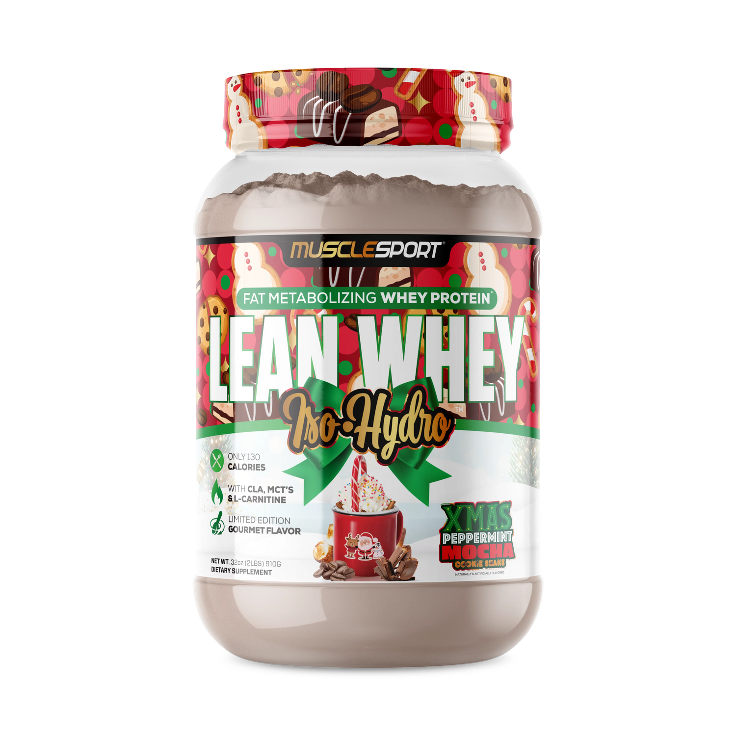 MuscleSport Lean Whey Protein Isolate Xmas Peppermint Mocha Cookie Crumble flavor