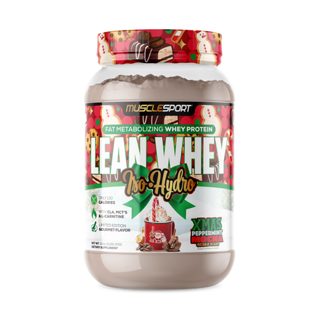 MuscleSport Lean Whey Protein Isolate Xmas Peppermint Mocha Cookie Crumble flavor