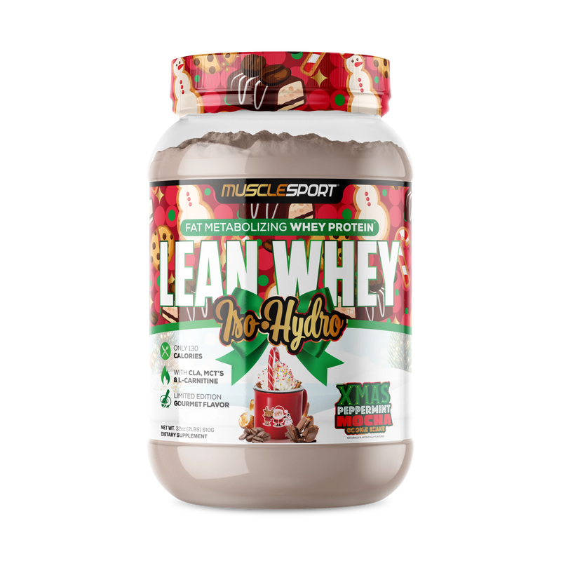 MuscleSport Lean Whey Protein Isolate Xmas Peppermint Mocha Cookie Crumble flavor