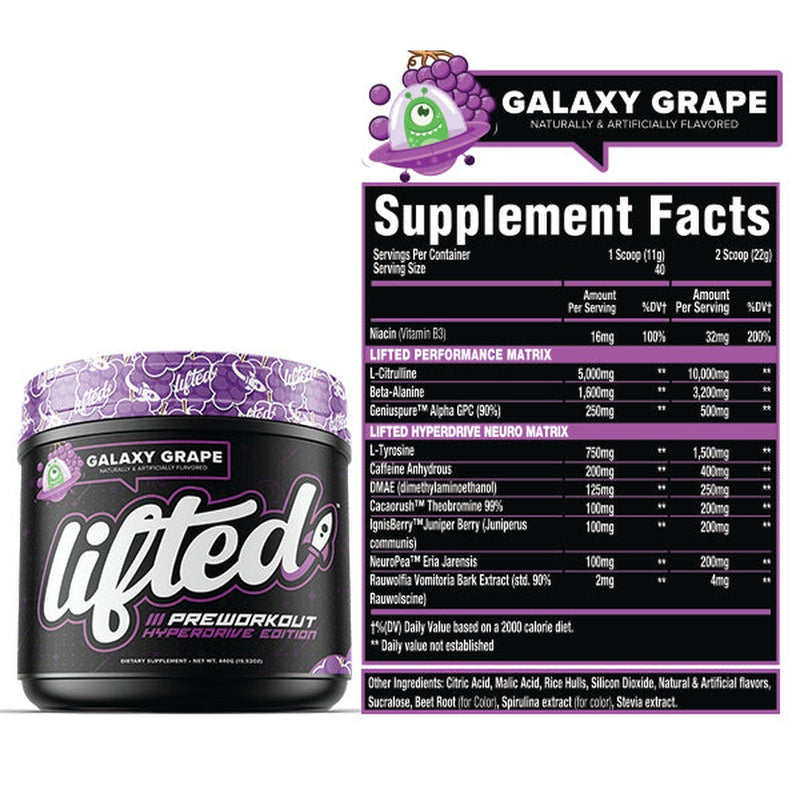 Lifted Hyperdrive Pre-Workout, 40 Servings Supplement Facts label