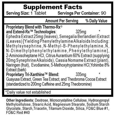 Hi-Tech Pharmaceuticals Lipodrene Hardcore, 90 Tablets Supplement Facts label