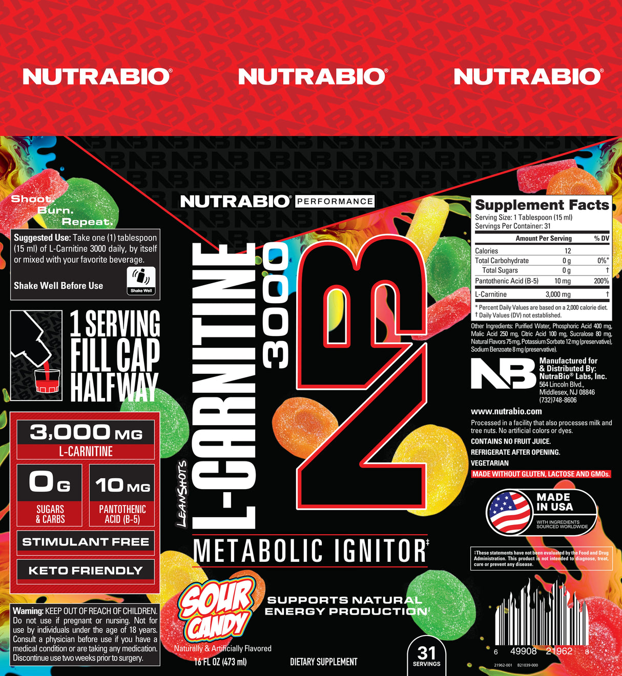 L-Carnitine (3000mg) by Nutra Bio