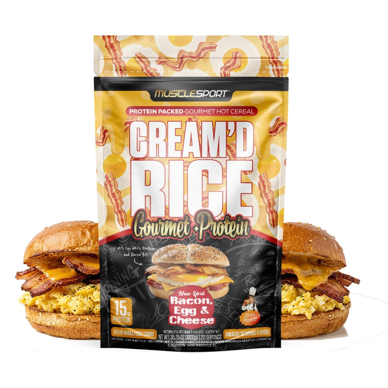 MuscleSport Cream'd Rice Gourmet + Protein Hot Cereal, New York Bacon, Egg & Cheese, 20 Servings New York Bacon, Egg & Cheese
