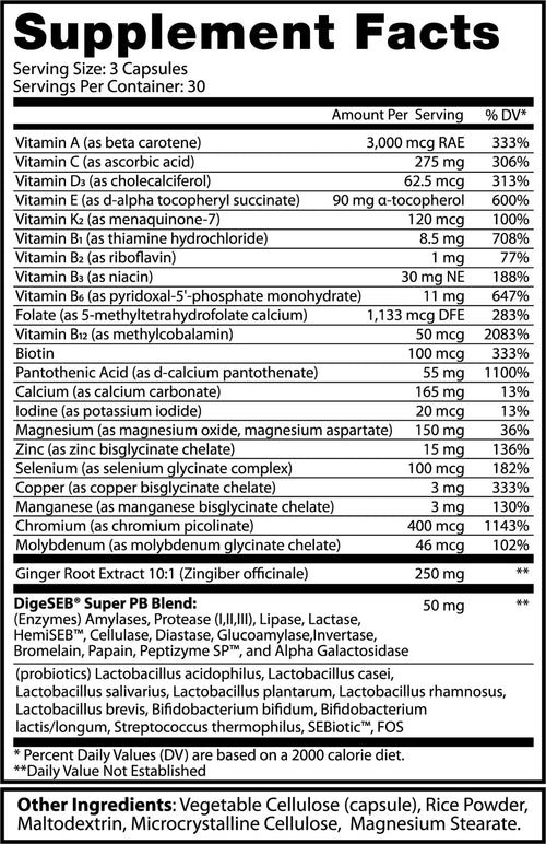 Sweat Ethic Multivitamin for Men & Women | Methylated B-Vitamins, Ginger Root & Probiotic Blend for Gut Health, Immune Boost | Vegetarian, High Bioavailability, cGMP Certified