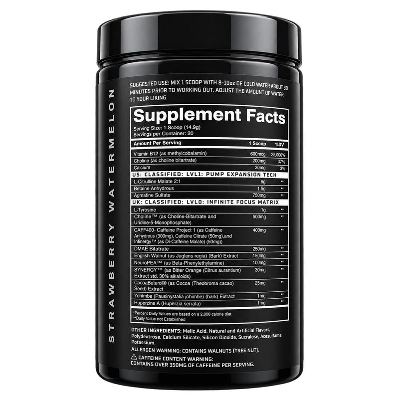 NooAnon UltraViolet Pre-Workout, 20 Servings Supplement Facts label
