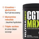 NutraBio CGT-MAX Powder- Creatine, Glutamine and Taurine to Support Muscle Recovery and Strength - 40 Servings