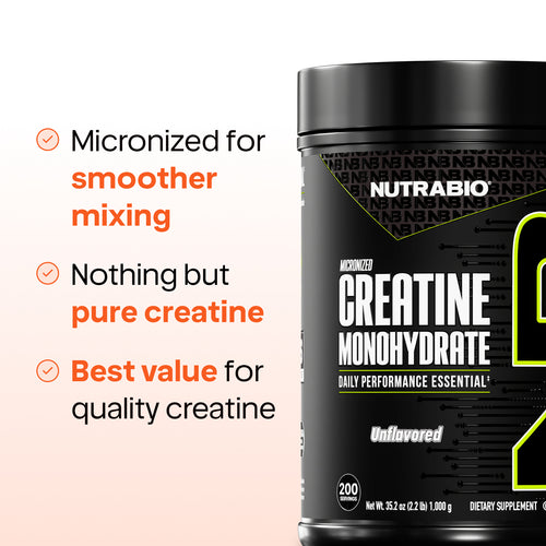 NutraBio Micronized Creatine Monohydrate — 5g Unflavored, Ultra-Pure