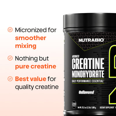 NutraBio Micronized Creatine Monohydrate — 5g Unflavored, Ultra-Pure