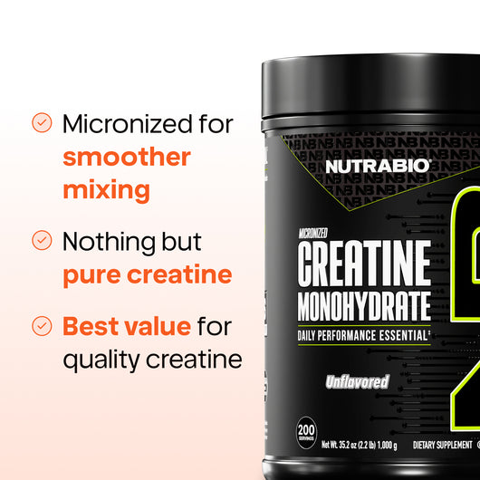 NutraBio Micronized Creatine Monohydrate — 5g Unflavored, Ultra-Pure