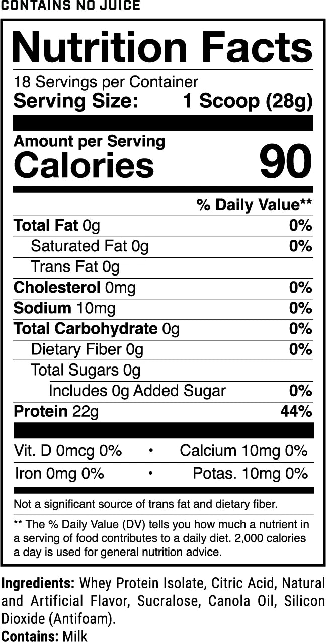 1stPhorm Phormula 1 Clear Whey Protein Isolate Macros and ingredients facts panel