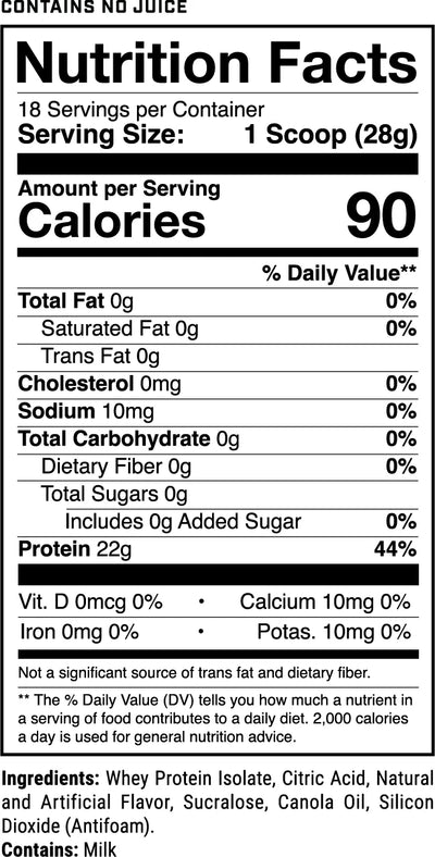 1stPhorm Phormula 1 Clear Whey Protein Isolate Macros and ingredients facts panel