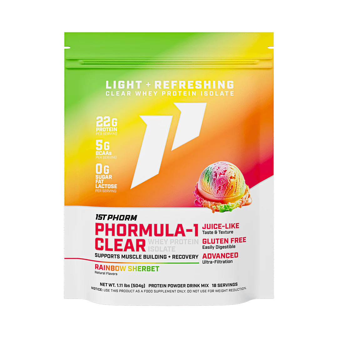 1st Phorm Formula-1 Clear protein powder package in Rainbow Sherbet flavor