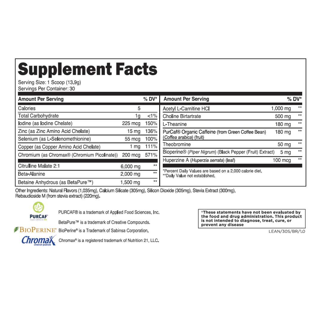 Transparent Labs Lean Pre-Workout Supplement Facts – Clinically Dosed Ingredients – No Proprietary Blends