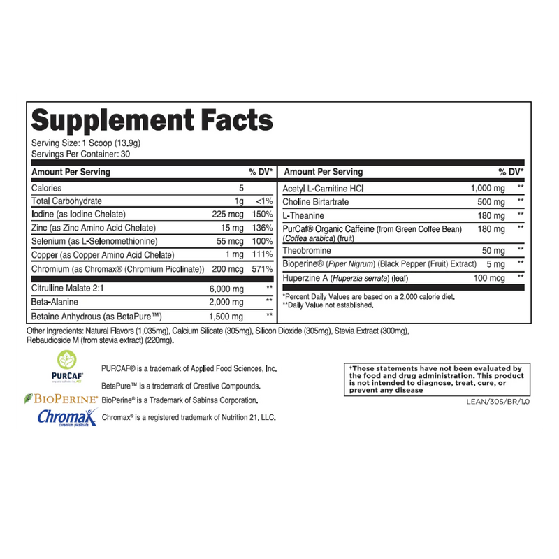 Transparent Labs Lean Pre-Workout Supplement Facts – Clinically Dosed Ingredients – No Proprietary Blends