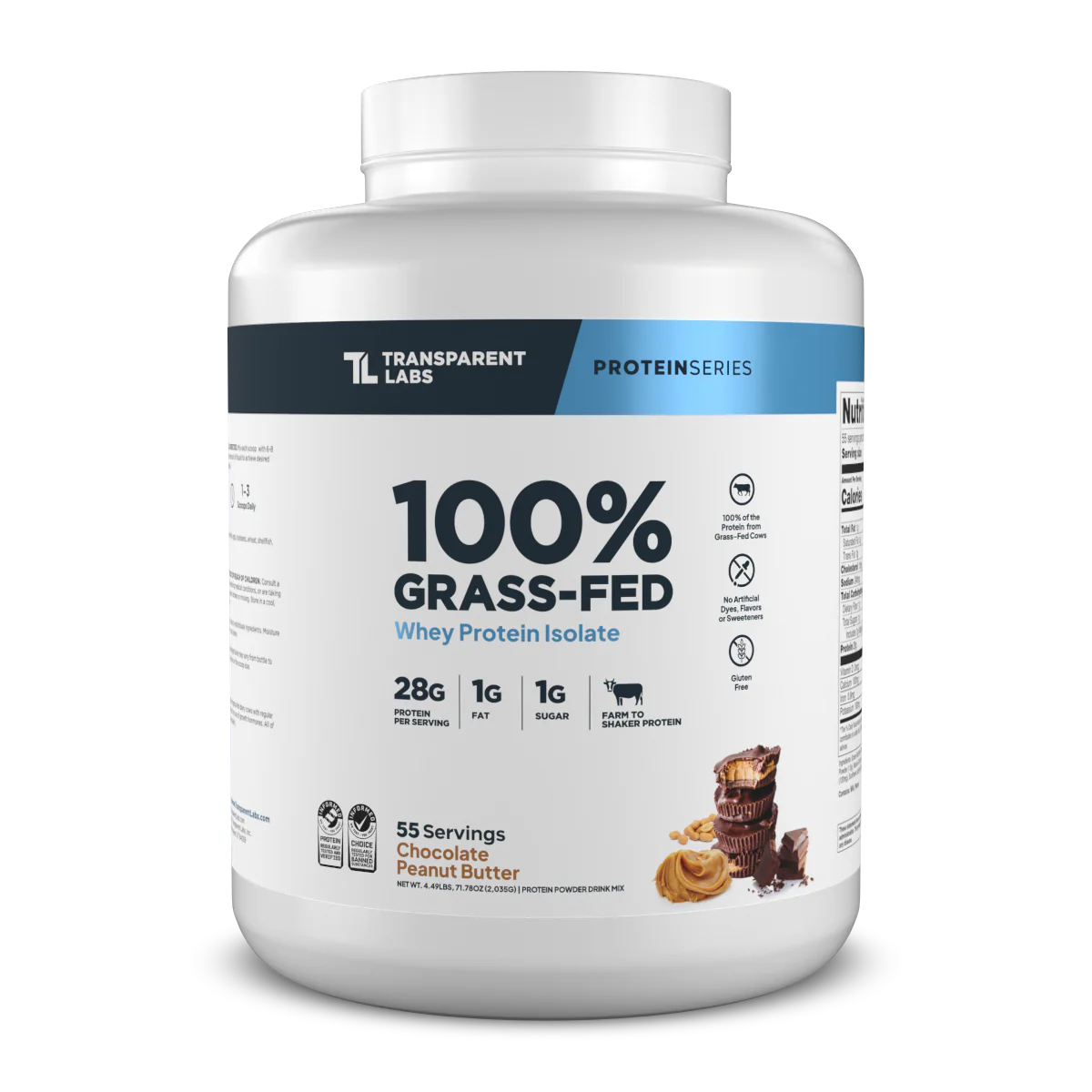 Transparent Labs All Natural Grass Fed Whey Protein Isolate Low Sugar Gluten Free Chocolate Peanut Butter