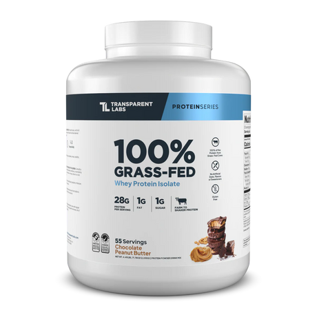 Transparent Labs All Natural Grass Fed Whey Protein Isolate Low Sugar Gluten Free Chocolate Peanut Butter