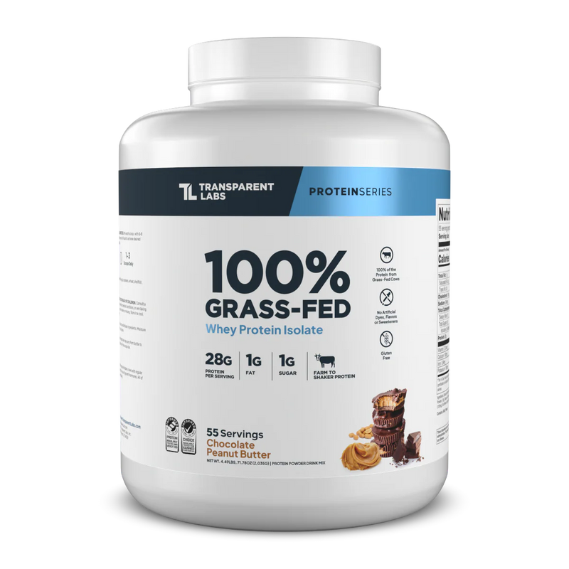 Transparent Labs All Natural Grass Fed Whey Protein Isolate Low Sugar Gluten Free Chocolate Peanut Butter